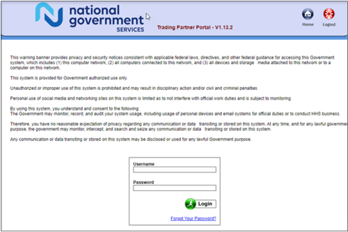 Image of the Trading Partner Portal sign in page. 