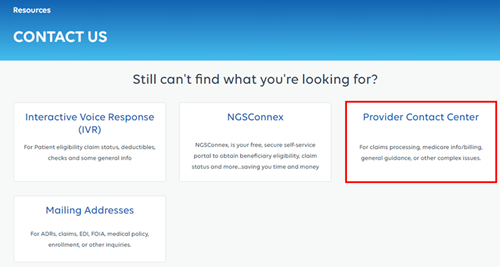 Contact Us page on the NGSMedicare.com website