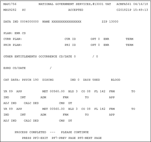 CWF HMO Enrollment Screen provides plan data for HMO plan, dates of enrollment/termination