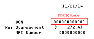 Overpayment Recovery Tool DCN Auto Generated Letter Image of where you can locate the DCM SEQ number.