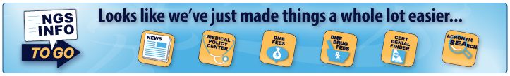 This graphic is promotes the new DME mobile application, "NGS Info to GO"