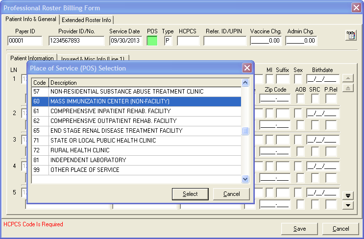 Professional Billing Roster Form