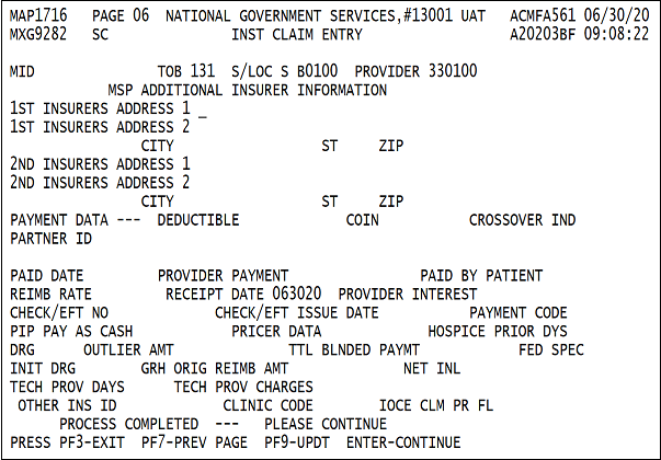 Claim Page 06 - Use this page to enter Additional MSP Insurer information