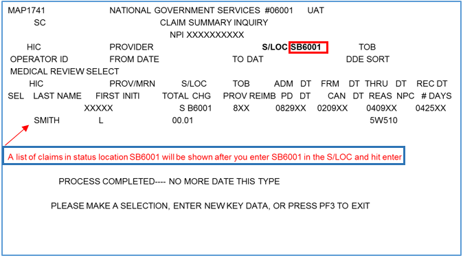 Screenshot of Claim Summary Inquiry