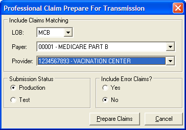 Professional Claim Prepare for Transaction