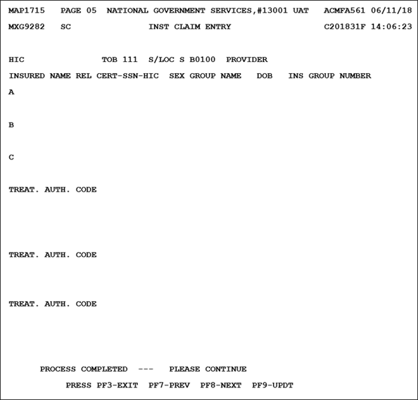 Claim Page 05 - Use this page to enter Treatment Authorization Code information