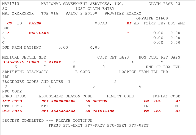 Claim page 3 shows the diagnosis of the patient, the NPI of the physician and the NPI of other physicians