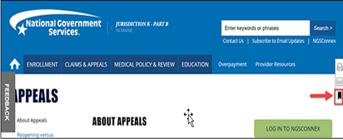 This image is demonstrating where the bookmark feature is located on the page.  The bookmark feature is located on the right-hand side of every page on NGSMedicare.com