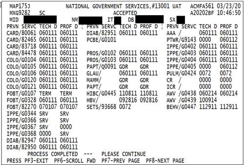 FISS manual update: Chapter IV: Beneficiary CWF (10) provides next eligible dates for each preventive service, also provides applicable HCPCS/CPT code