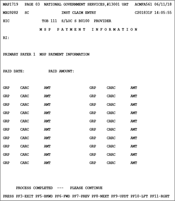 Claim Page 03 First RT view - Use this page to enter primary payer information