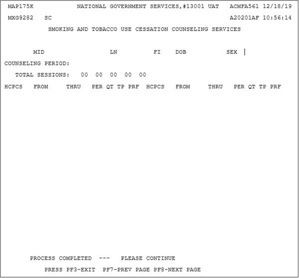 Smoking and Tobacco Use Cessation Counseling Services - Displays the total sessions used including HCPCS codes and From and Thru dates