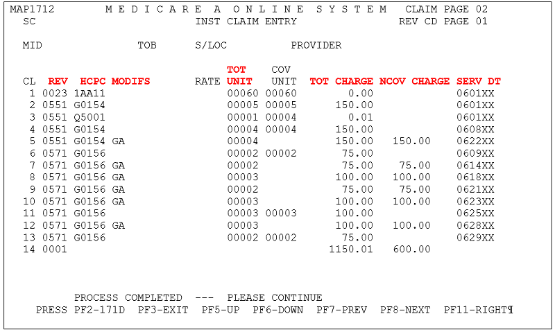 Claim Page 2 - Covered and Noncovered Charges