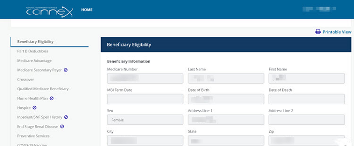 Beneficiary Eligibility Information Panel