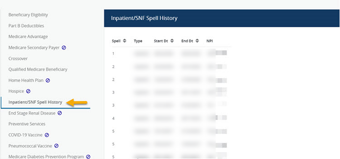 Inpatient and SNF Spell History