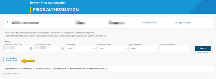 Prior Authorization button