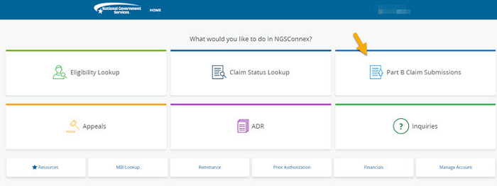 Part B Claim Submissions button 