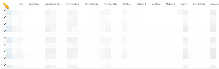 Claim Lines with an arrow pointing next to the box to select the claim line to reopen