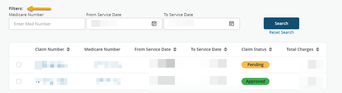 Yellow arrow pointing to Filter options.