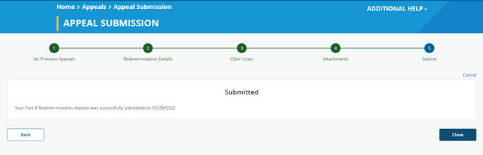 the redetermination request was successfully submitted