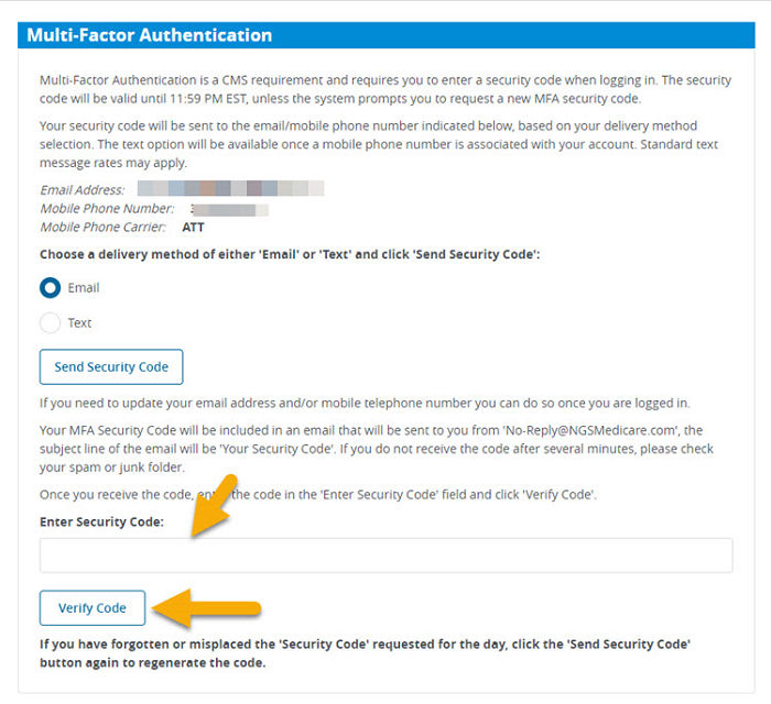 Enter Security Code and Verify code