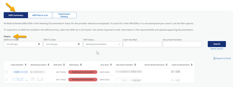 ADR Summary and Filters