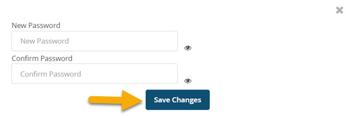 Image of the New Password and Confirm Password fields displayed with a yellow arrow pointing to the Save Changes button.