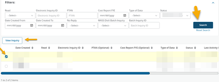 Select the checkbox next to the applicable A&R inquiry