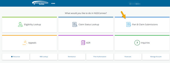 Part B Claim Submissions button 