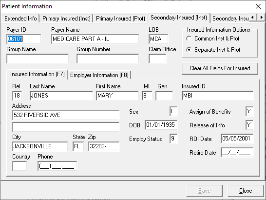 Primary Insured (Inst) tab