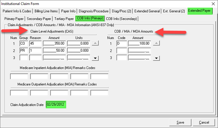 Image shows example of claim level adjustments, and associated data components. 