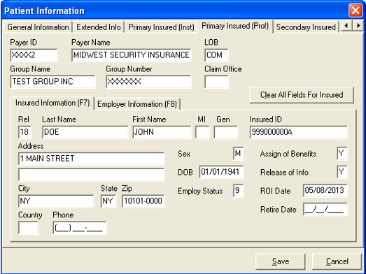 Image of the Patient Information screen. 