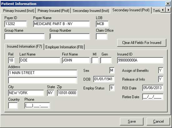 Image of the Patient Information screen. 