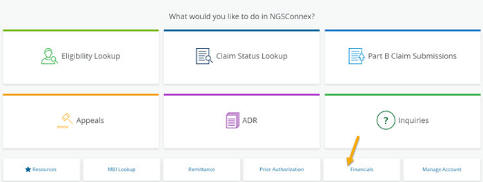 Select the Financials button on the home page.    In the Select a Provider panel, click the Select button next to the applicable provider account.    Select Checks/EFT or Special Checks from the Financial Options drop-down menu.    Use the Filters to search. You can search with the following information.  Check From and Check To Dates –the ‘Check From’ and ‘Check To’ date span cannot exceed a one year span.  Last 10 Checks  Click Search. To clear the filters and rest the search click the Reset Search link.     	The following information will be provided.  Check/EFT Number  Issue Date  Check/EFT Amount  Check/EFT Status  Check/EFT Cashed Date     To view the Remittance associated with the check, click the checkbox to the left of the Check/EFT number.  Click the View Remittance button.   