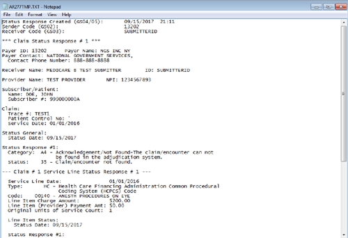 Image of the Claim Status Response File Log 