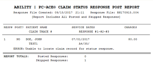 PC-ACE Claim Status Response Post Report