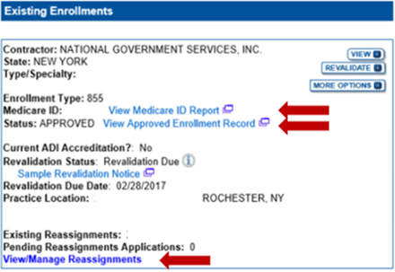 View “Medicare ID” for PTAN(s) Open “View Approved Enrollment Record.”