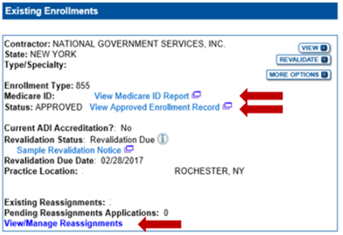View “Medicare ID” for PTAN(s) Open “View Approved Enrollment Record.”