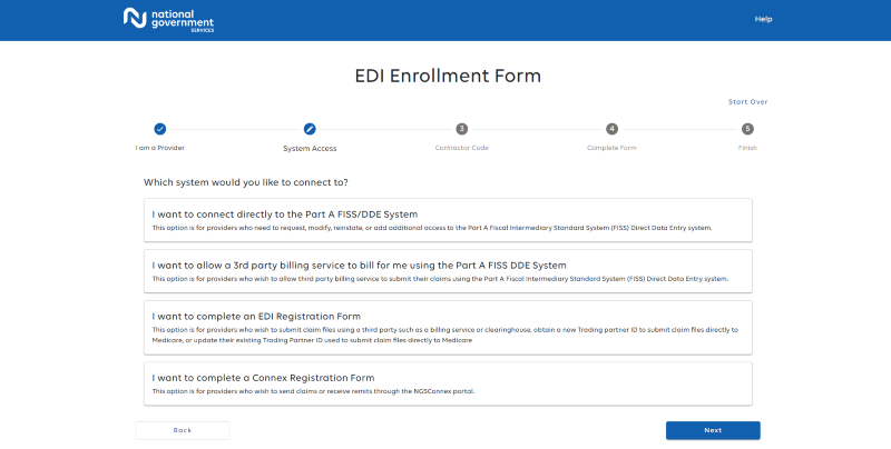 EDI Enrollment Form, system connectivity selection