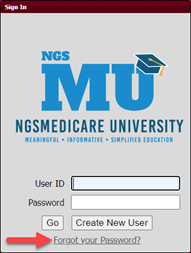 Medicare University login screen highlighting forgot your password