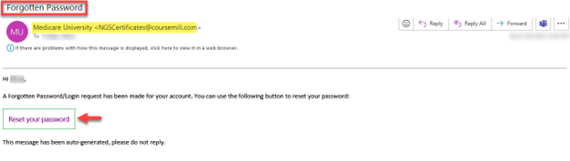 Forgotten Password email