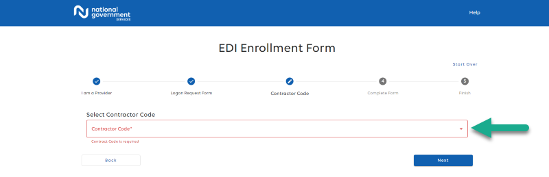 EDI Enrollment Form, contractor selection