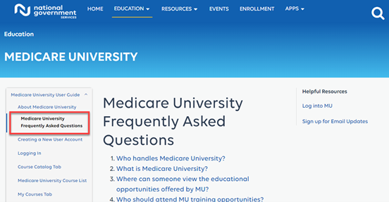 Medicare University highlighting Frequently Asked Questions