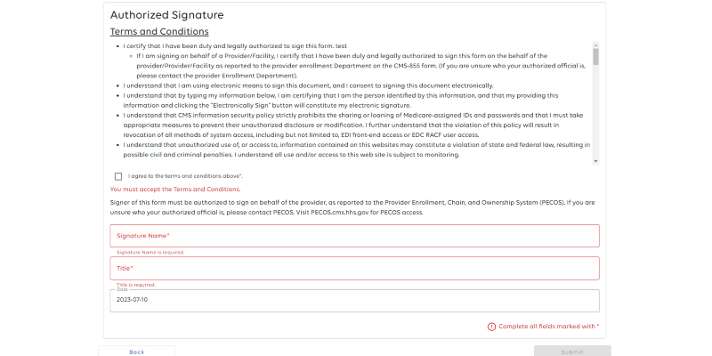 Authorized Signature fields.