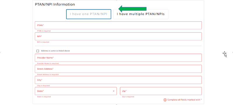 NPI/PTAN fields.