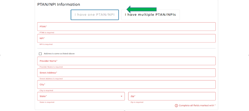 PTAN/NPI Information.