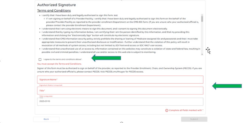 Authorized Signature page.