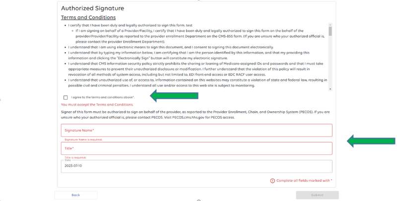 Authorized Signature page. 