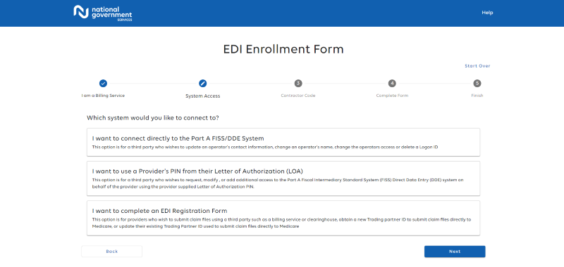 Snap shot of the EDI Enrollment Form