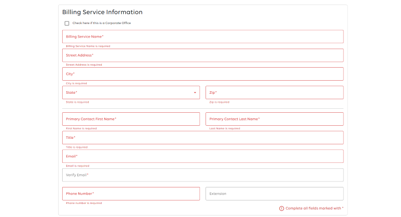 Billing Services Information fields