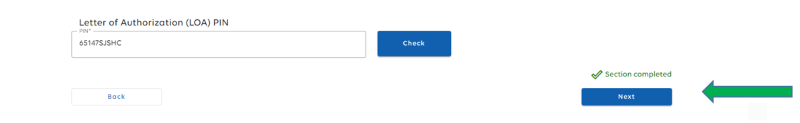 Letter of Authorization Next button.